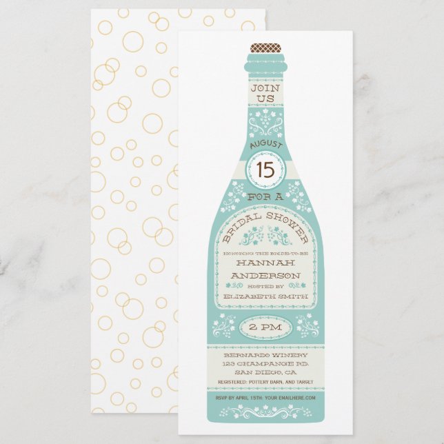 Botella de vino retro Invitación a la ducha de nov (Anverso / Reverso)