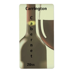 Botella de vino y etiqueta de vino de vidrio