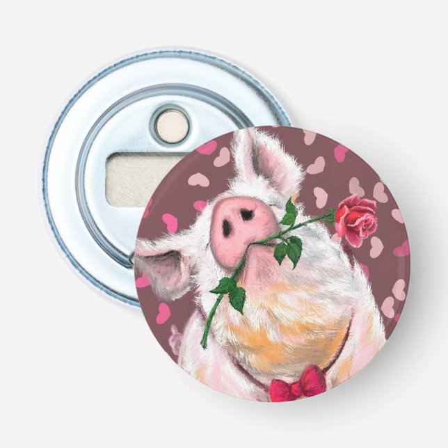 Botella divertida abridor Gentleman Pig con Rosa (Anverso)