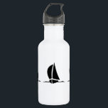 Botellas de agua<br><div class="desc">Esta botella de agua se muestra en blanco con una huella de velero en color negro. Personalizar este artículo o compra tal cual.</div>