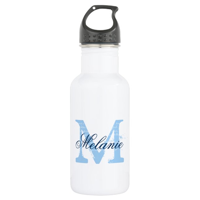 Botellas de agua boda monograma azul personalizada (Anverso)