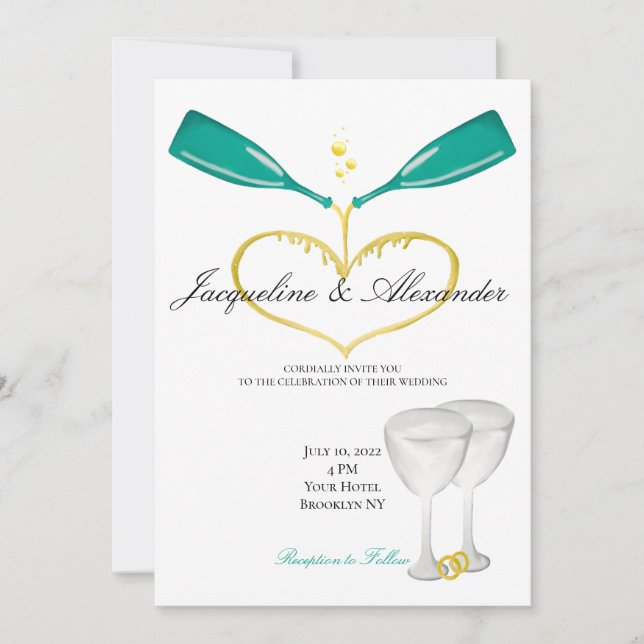Botellas de champán invitaciones temáticas Bodas (Anverso)