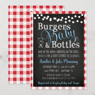 Botellas de Gingham Burgers, invitación de Baby Sh