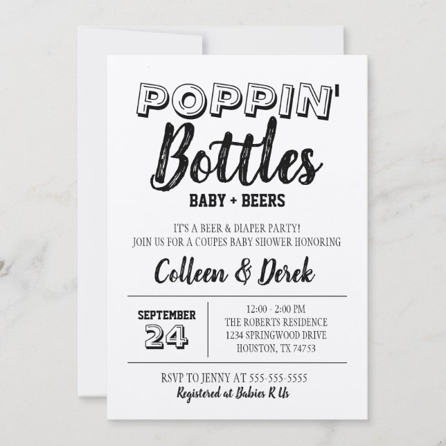Botellas de Poppin' Invitación a Baby Shower Kraft (Anverso)