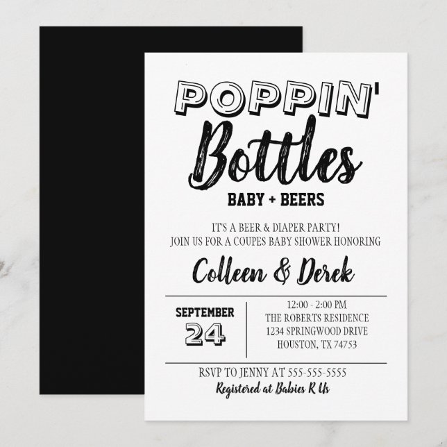 Botellas de Poppin' Invitación de Baby Shower negr (Anverso / Reverso)