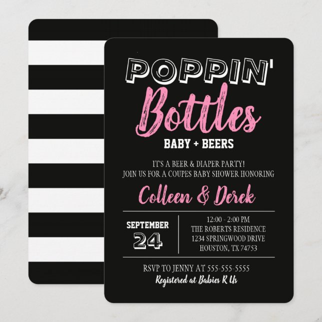 Botellas de Poppin' Invitación de Baby Shower rosa (Anverso / Reverso)
