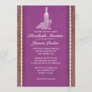 Botellas de vino rústicas que casan invitaciones