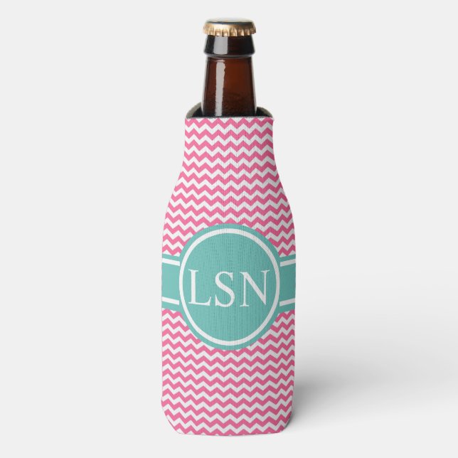 Botellas Enfriador de Botella Personalizado - Zigzag Rosa (Frente de la botella)