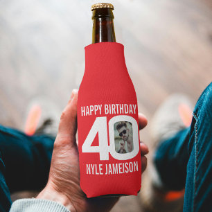 Botellas Enfriador de dos fotos rojo y blanco para cumpleañ