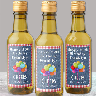 Botellas Mini Feliz Cumpleaños Gingham y Mezclilla