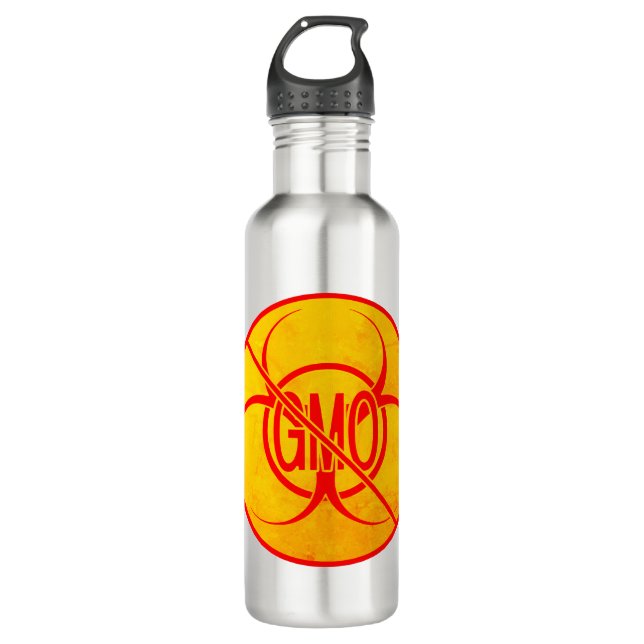 Botellas sin GMO Aviso de Biopeligro Botella de ag (Anverso)