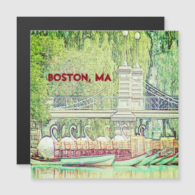 Botes de cisne de Boston con imán de lápiz y tinta (Anverso/Reverso)