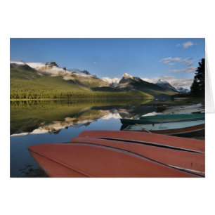 Botes estacionados en la orilla del lago Maligne