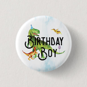 Botón Acuarela Dinosaurio Birday Boy
