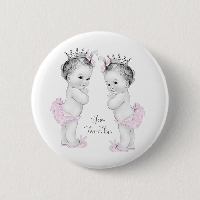 Botón adorable de gemelas princesas rosadas (Anverso)