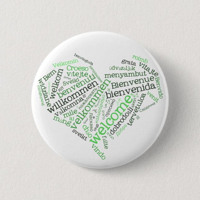 Botón agradable del corazón (muchas idiomas) (Anverso)