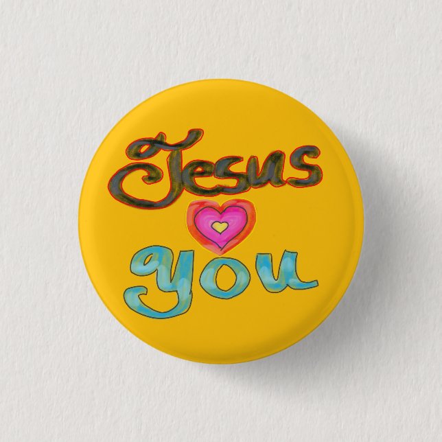 Botón Amarillo Cristiano ‘Jesús te Ama’   (Anverso)