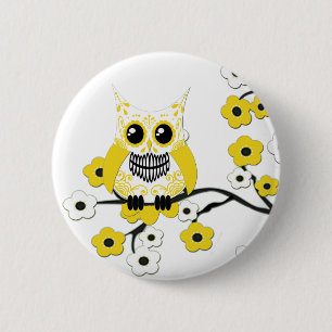 Botón amarillo del búho de las flores de cerezo