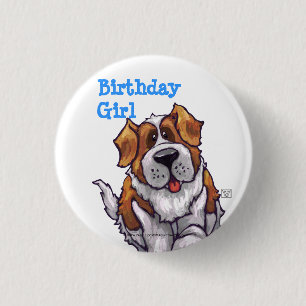 Botón animal del chica del cumpleaños del perro 