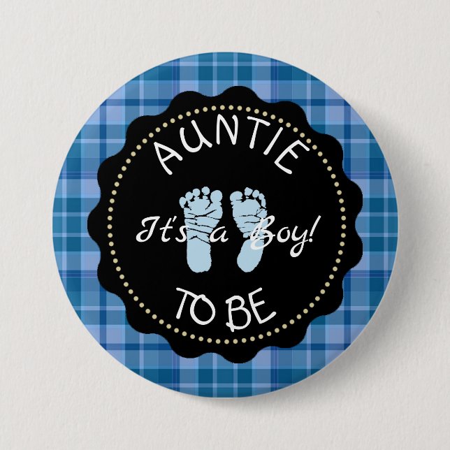 botón AUNTIE para ser Baby Shower con la placa azu (Anverso)