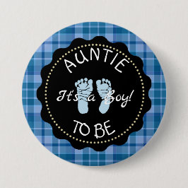 botón AUNTIE para ser Baby Shower con la placa azu