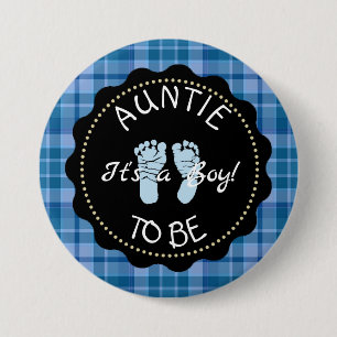 botón AUNTIE para ser Baby Shower con la placa azu