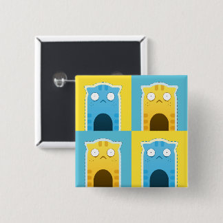 Botón azul del cuadrado del gato del jengibre