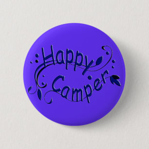 botón azul del feliz camper de camping