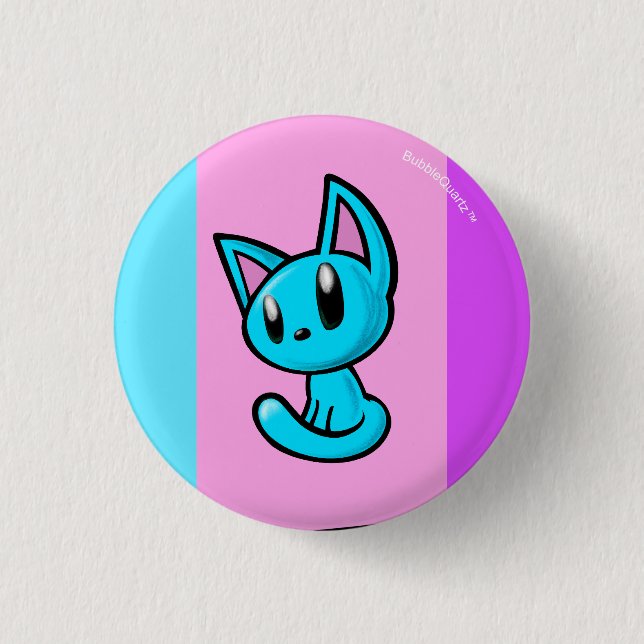 Botón azul del gatito del dibujo animado (Anverso)