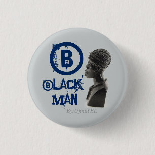 Botón azul/gris del hombre negro