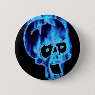 Botón azul llameante asustadizo de Halloween del