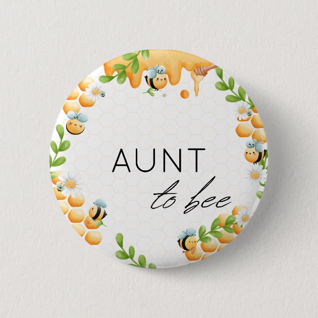 botón Baby Shower AUNT to Bee Honey Bumble (Anverso)