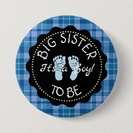 botón Baby Shower BIG SISTER to be Blue Plaid