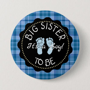 botón Baby Shower BIG SISTER to be Blue Plaid