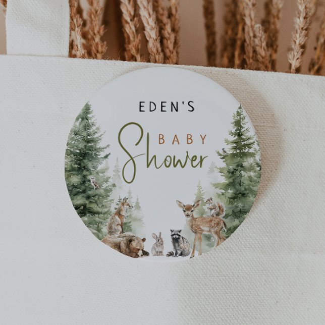 botón Baby Shower de animales de bosque forestal (Subido por el creador)