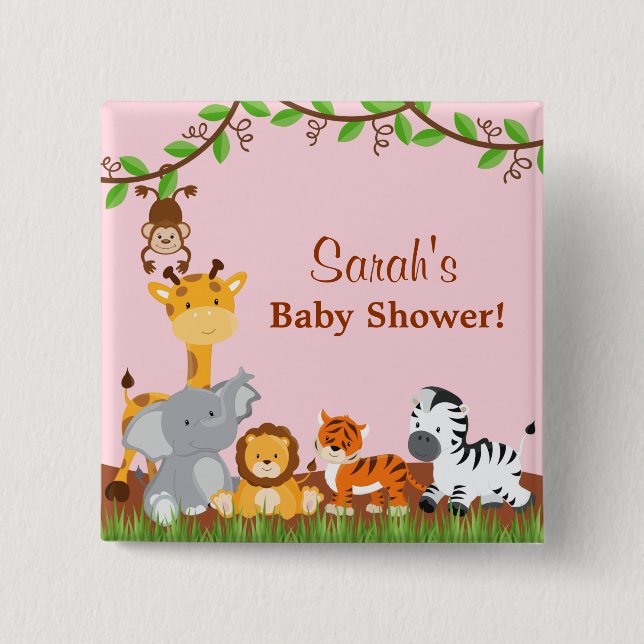 botón Baby Shower de Chica animal de la jungla de  (Anverso)