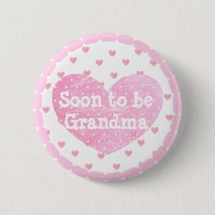 botón Baby Shower de huellas rosas para la abuela