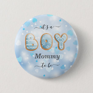 Botón Baby Shower de mamá azul para ser chico