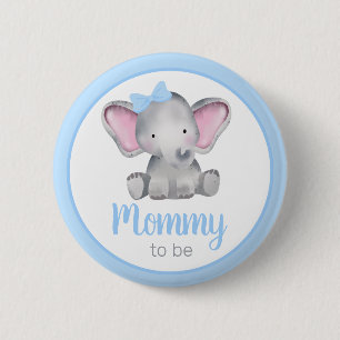 Botón Baby Shower De Mamá Para Ser Elefante Azul