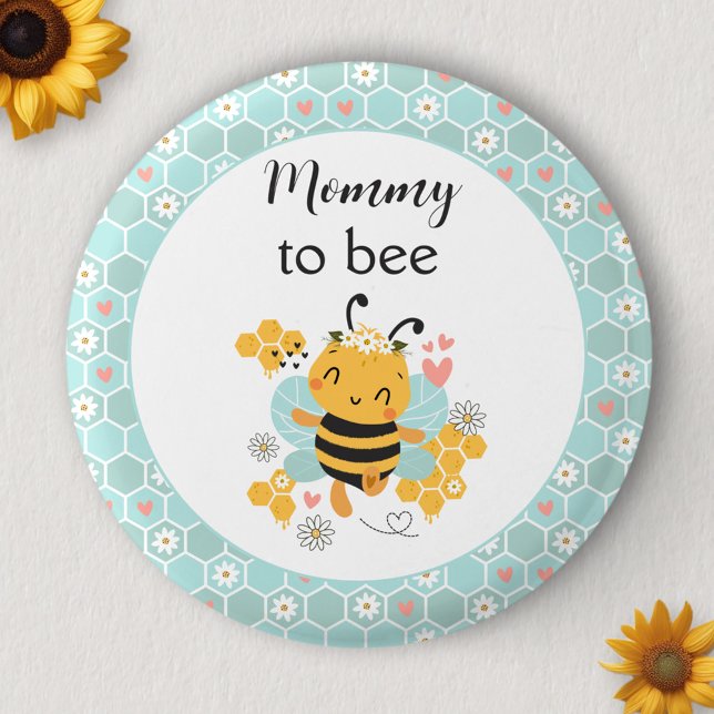 Botón Baby Shower De Mamá Para Ser Niña (Sweet as Can Bee Mommy To Be Baby Girl Baby Shower Button)