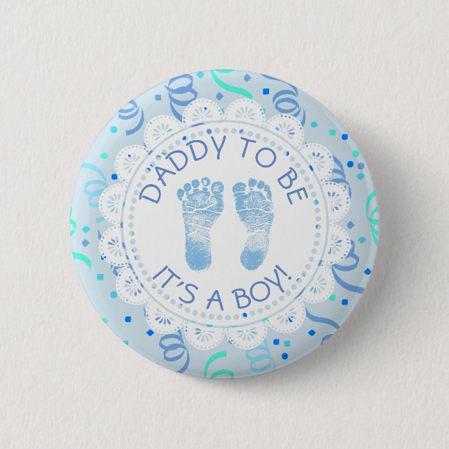 botón Baby Shower de Papi para ser azul confetti (Anverso)