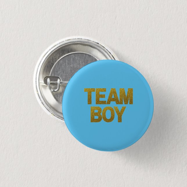 botón Baby Shower de Team Boy, Purpurina de oro az (Anverso y reverso)