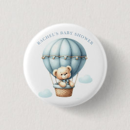 Botón Baby Shower de Teddy Bear Hot Air Balloon