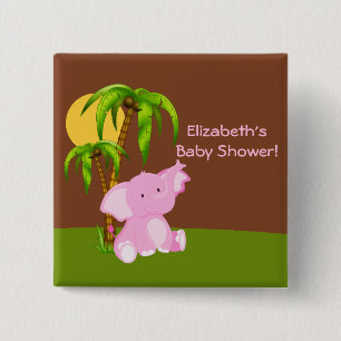 Botón Baby Shower del Chica elefante de la selva