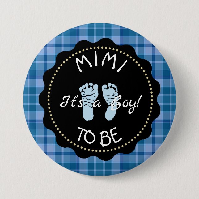 botón Baby Shower MIMI to be Blue Plaid (Anverso)