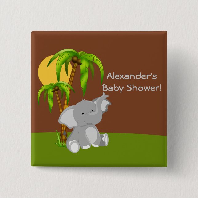 Botón Baby Shower para elefante bebé de la jungla (Anverso)
