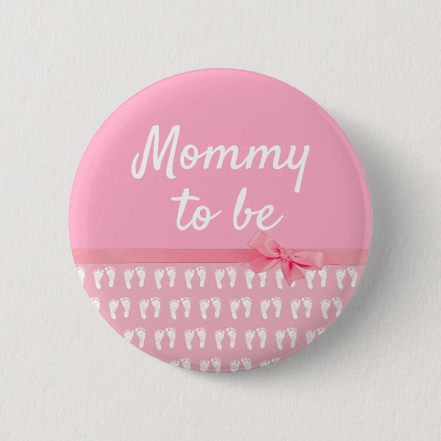 Botón Baby Shower "Pink Mommy to be Footprints" (Anverso)