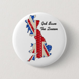 Botón Bandera del Reino Unido Dios salve a la Rein