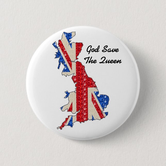 Botón Bandera del Reino Unido Dios salve a la Rein (Anverso)