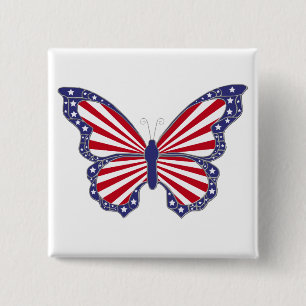 Botón blanco y azul rojo patriótico de la mariposa